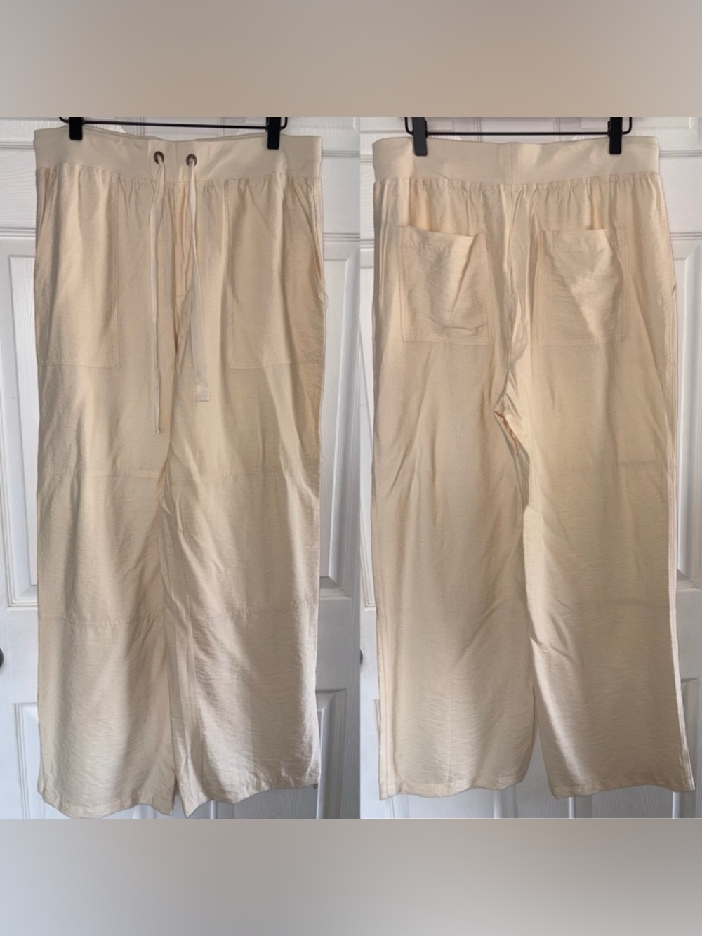 Sanctuary Flowy Wide Leg Drawstring Pants Cream Size XL Beach Resortcore